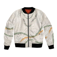 Aloha Lei Mikioi Bomber Jacket Beige Polynesian Tribal Tatau Pattern