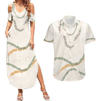 Aloha Lei Mikioi Couples Matching Summer Maxi Dress and Hawaiian Shirt Beige Polynesian Tribal Tatau Pattern