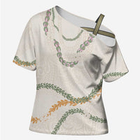 Aloha Lei Mikioi Cross Shoulder Shirt Beige Polynesian Tribal Tatau Pattern LT9 Female Beige - Polynesian Pride