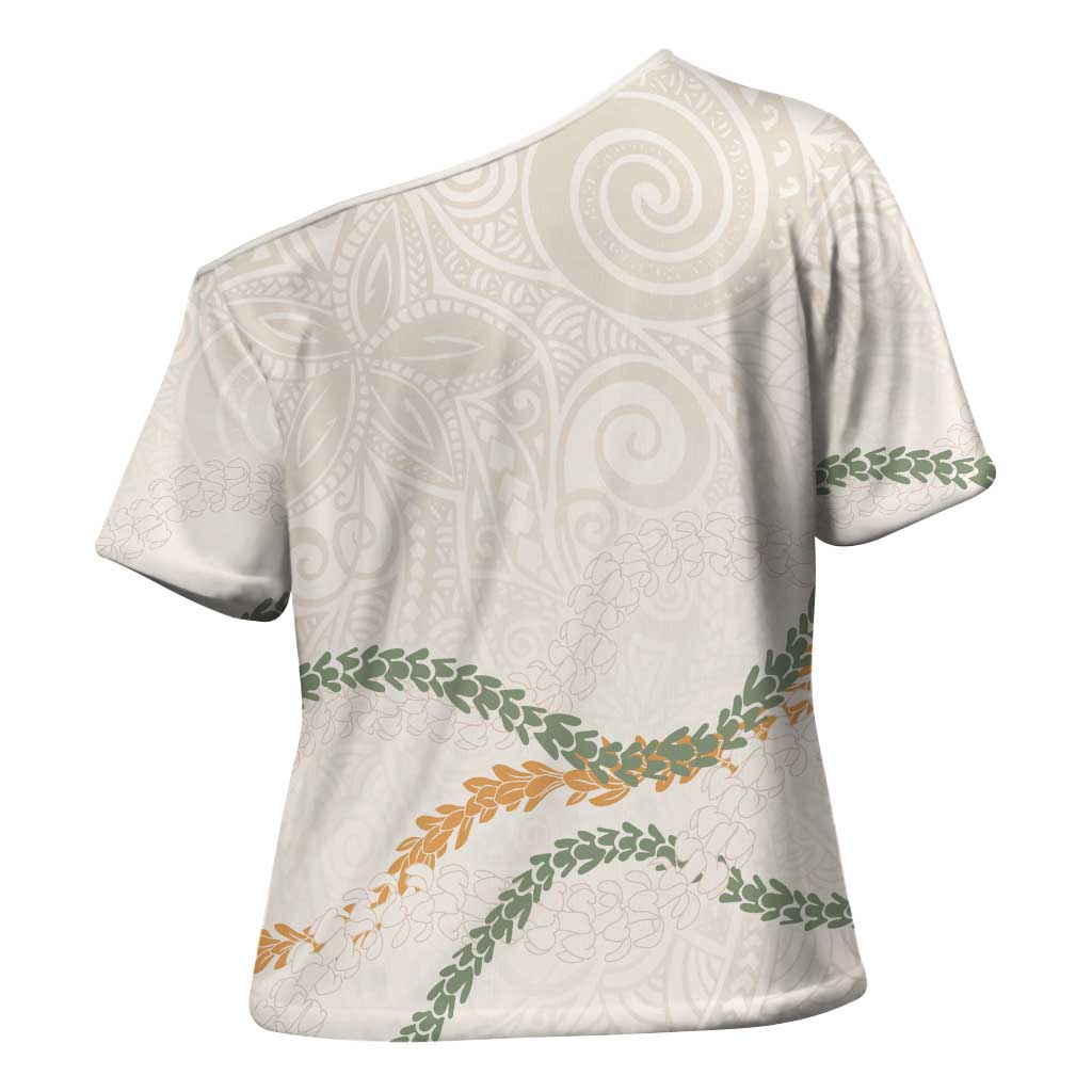 Aloha Lei Mikioi Cross Shoulder Shirt Beige Polynesian Tribal Tatau Pattern LT9 - Polynesian Pride