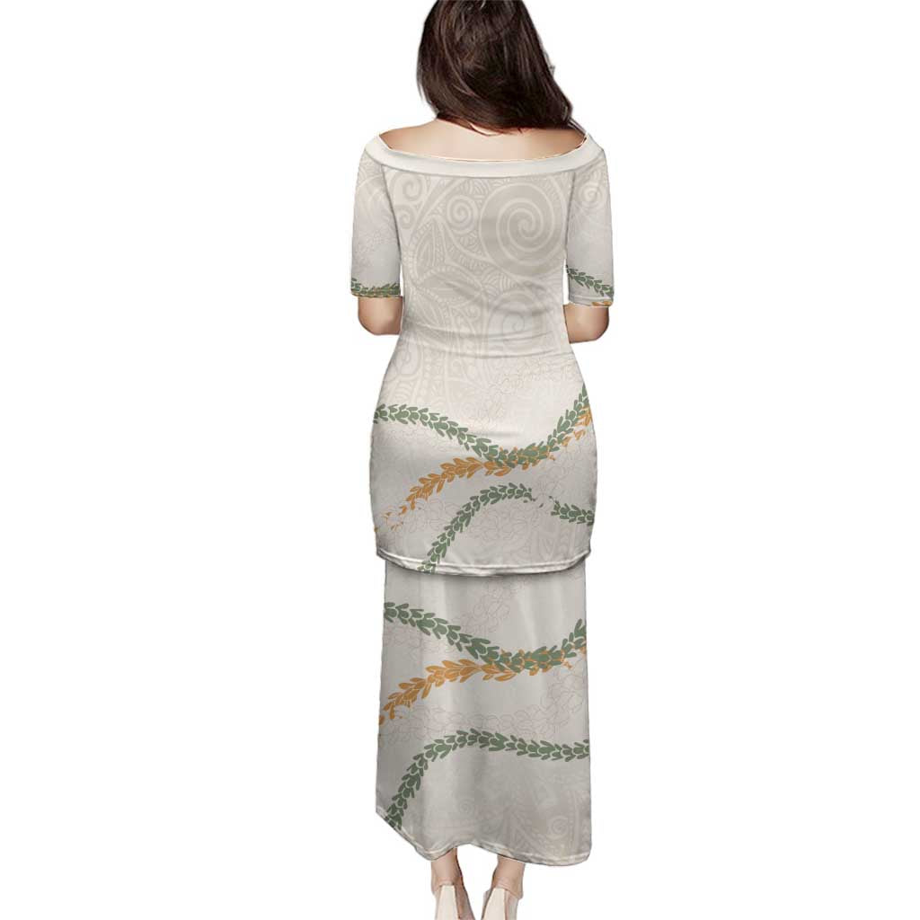 Aloha Lei Mikioi Family Matching Puletasi and Hawaiian Shirt Beige Polynesian Tribal Tatau Pattern