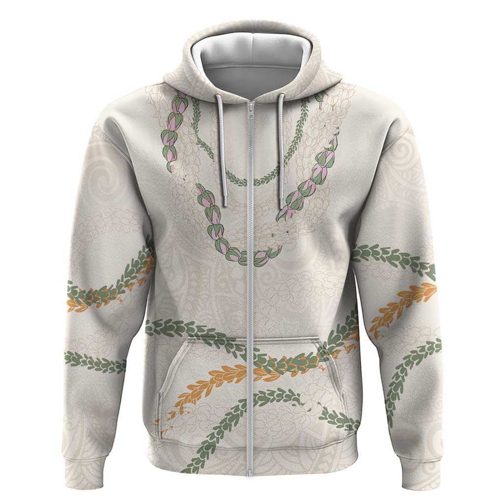 Aloha Lei Mikioi Hoodie Beige Polynesian Tribal Tatau Pattern