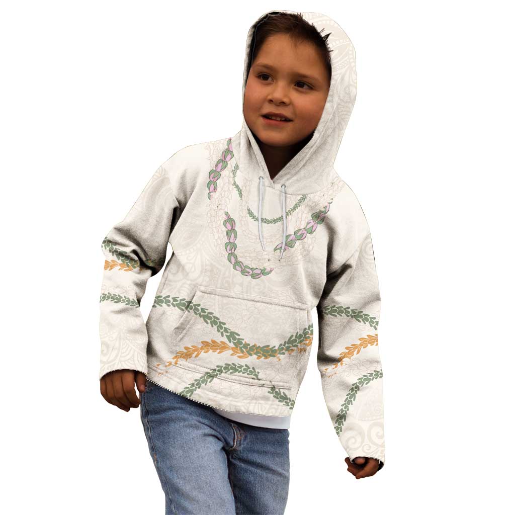 Aloha Lei Mikioi Kid Hoodie Beige Polynesian Tribal Tatau Pattern