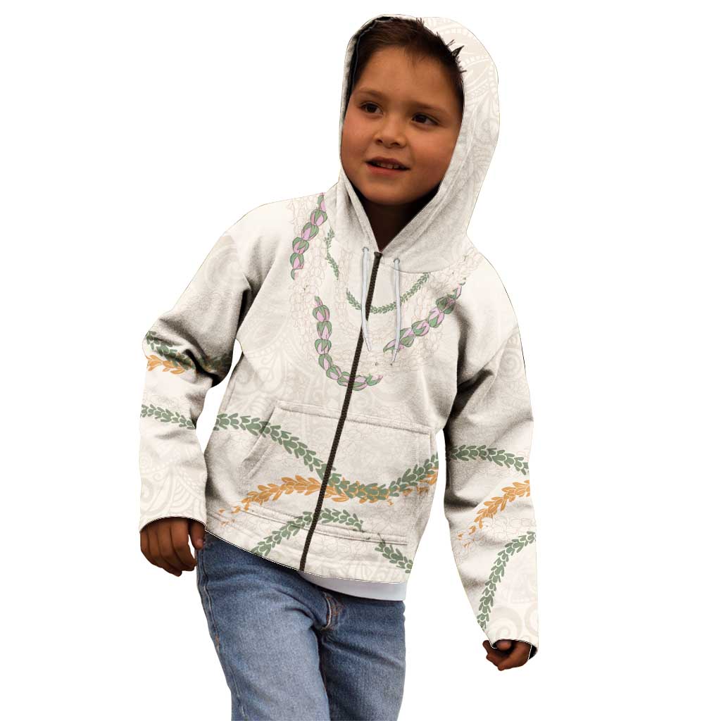 Aloha Lei Mikioi Kid Hoodie Beige Polynesian Tribal Tatau Pattern