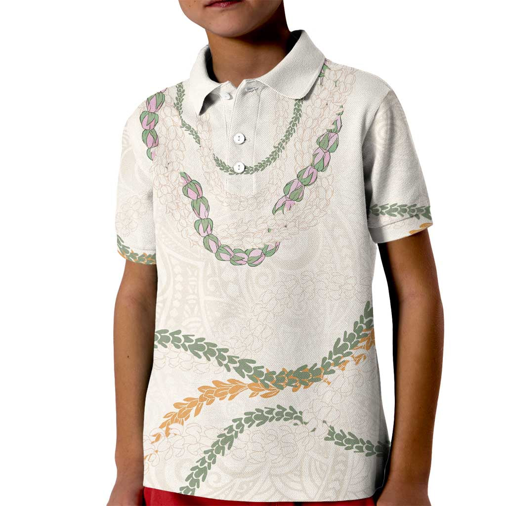 Aloha Lei Mikioi Kid Polo Shirt Beige Polynesian Tribal Tatau Pattern LT9 Kid Beige - Polynesian Pride