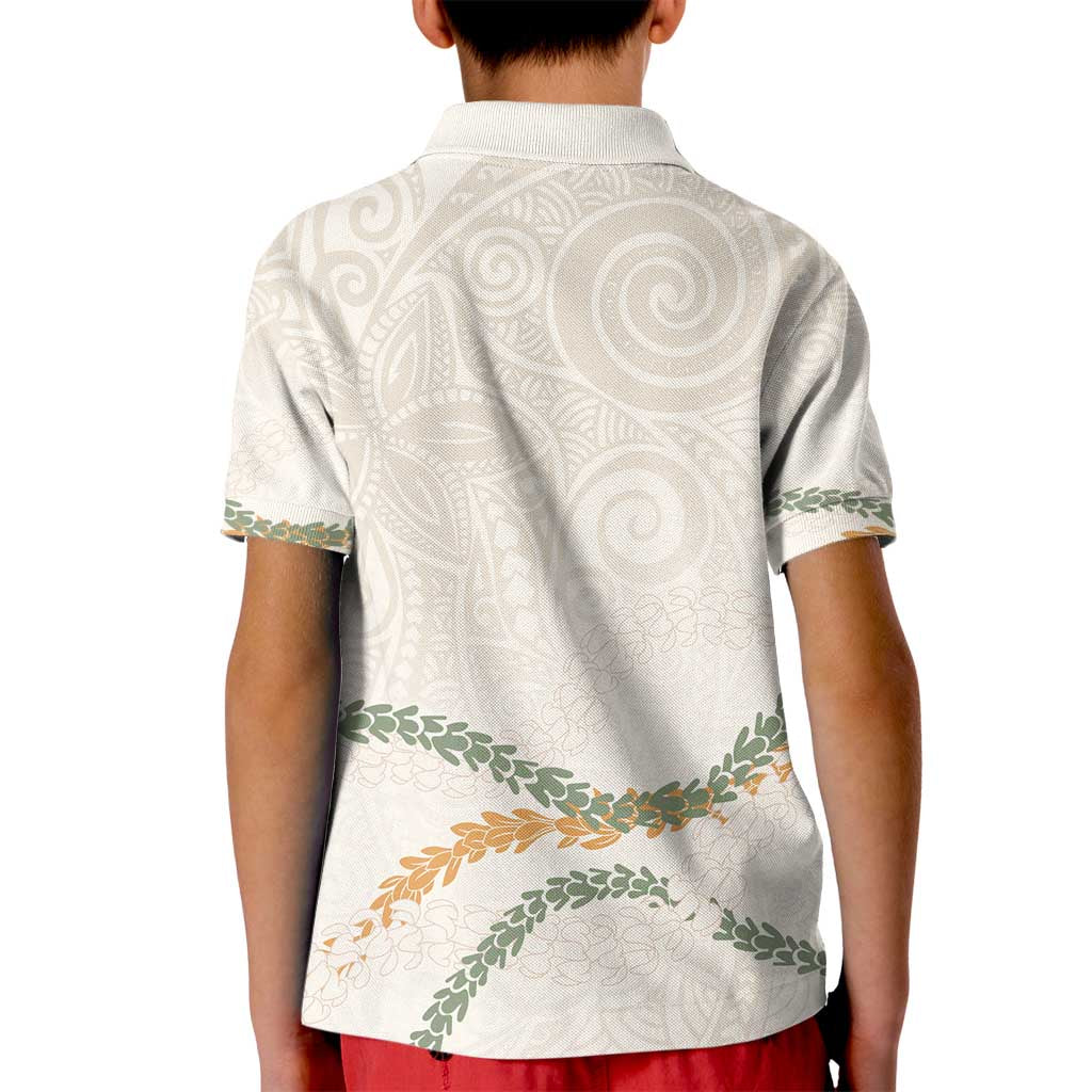 Aloha Lei Mikioi Kid Polo Shirt Beige Polynesian Tribal Tatau Pattern LT9 - Polynesian Pride
