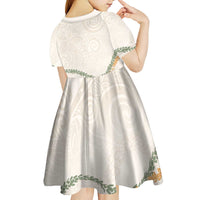 Aloha Lei Mikioi Kid Short Sleeve Dress Beige Polynesian Tribal Tatau Pattern LT9 - Polynesian Pride