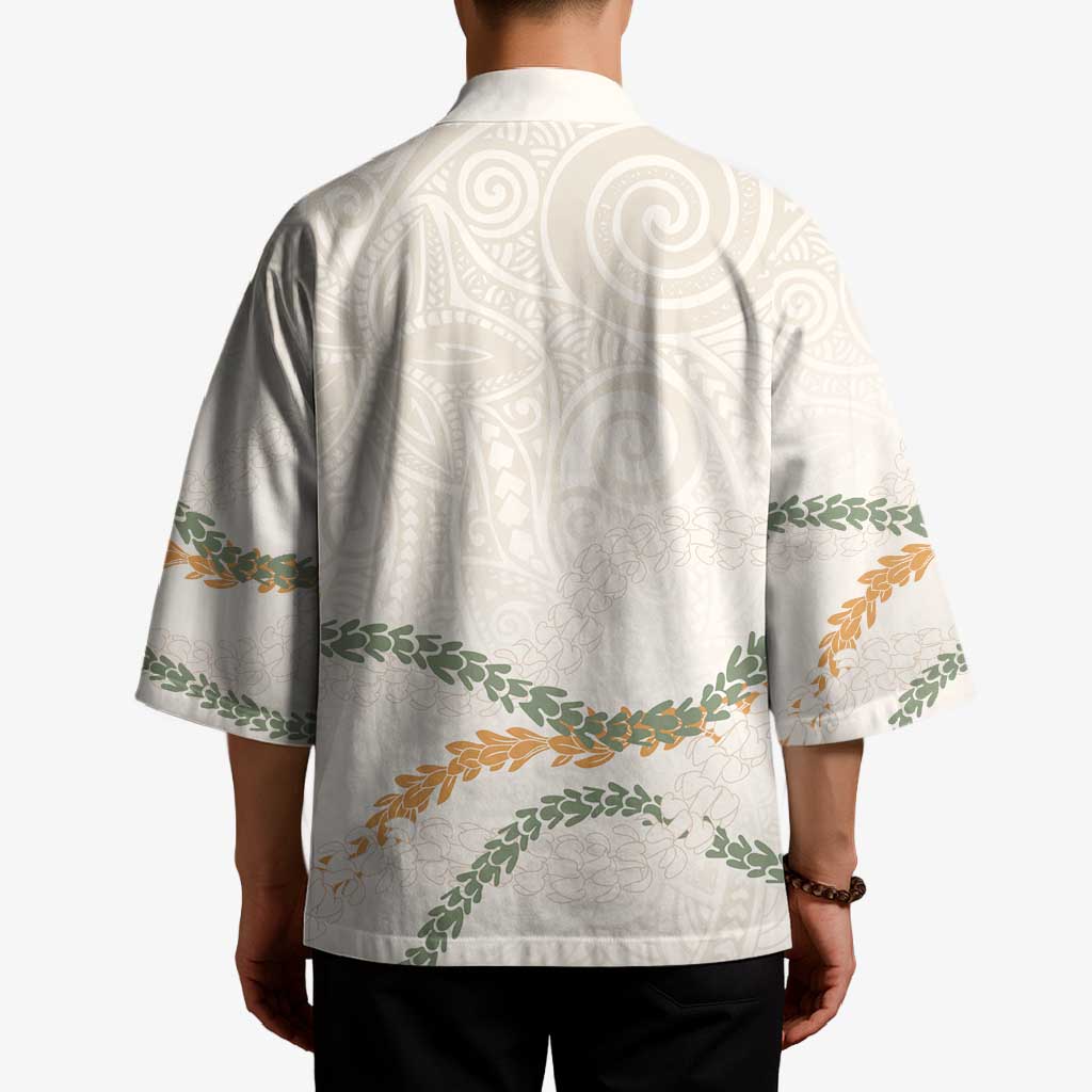 Aloha Lei Mikioi Kimono Beige Polynesian Tribal Tatau Pattern LT9 - Polynesian Pride