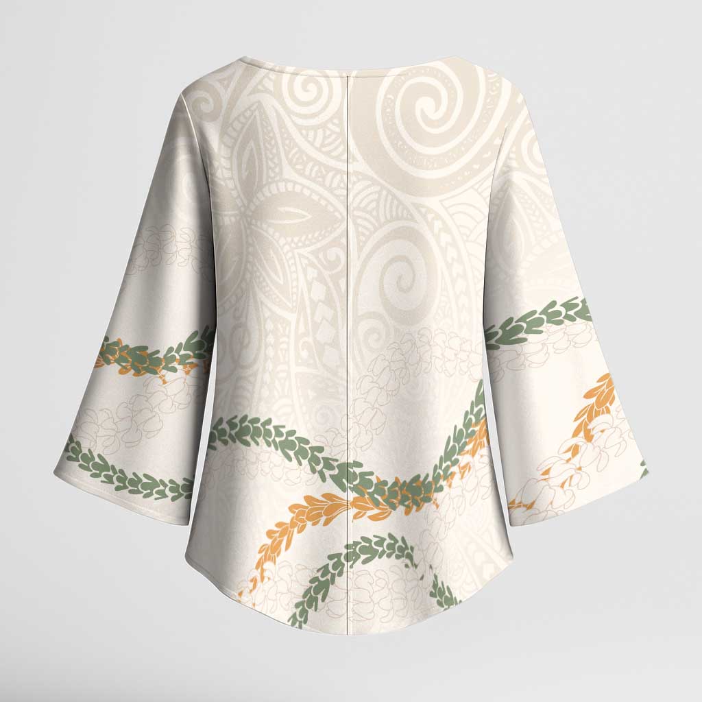 Aloha Lei Mikioi Kimono Sleeve Blouse - Beige Polynesian Tribal Tatau Pattern LT9 - Polynesian Pride