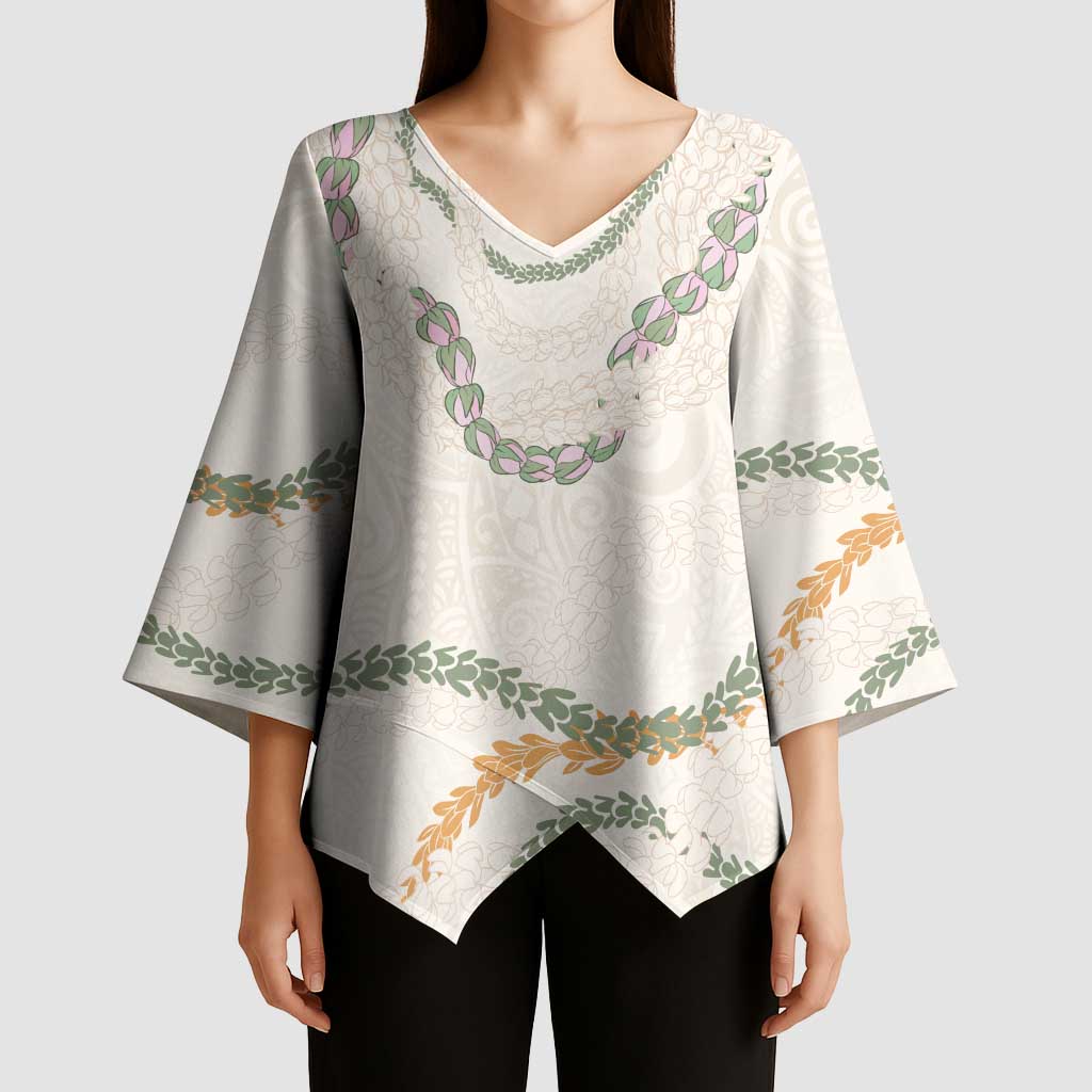 Aloha Lei Mikioi Kimono Sleeve Blouse - Beige Polynesian Tribal Tatau Pattern LT9 - Polynesian Pride