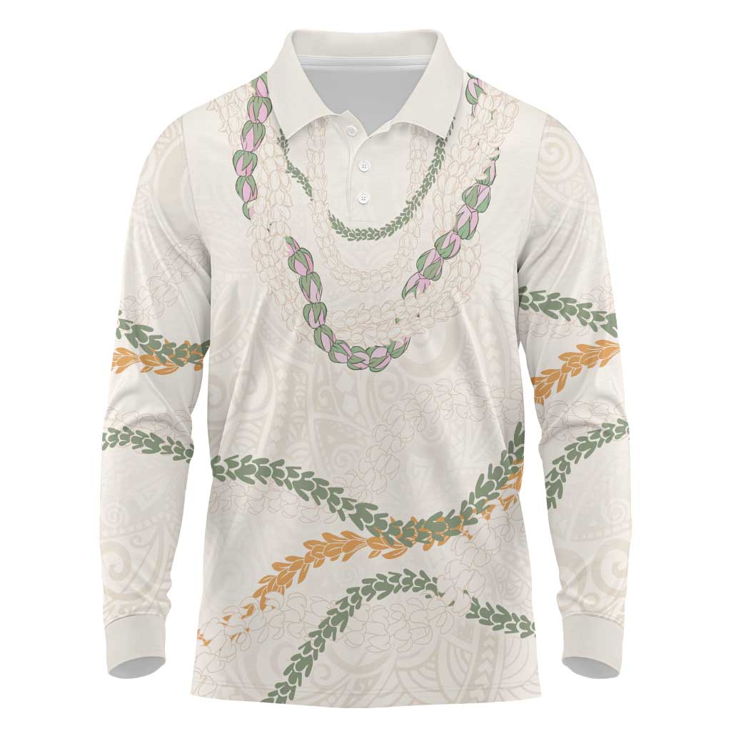 Aloha Lei Mikioi Long Sleeve Polo Shirt Beige Polynesian Tribal Tatau Pattern LT9 Beige - Polynesian Pride