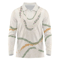 Aloha Lei Mikioi Long Sleeve Polo Shirt Beige Polynesian Tribal Tatau Pattern LT9 Beige - Polynesian Pride
