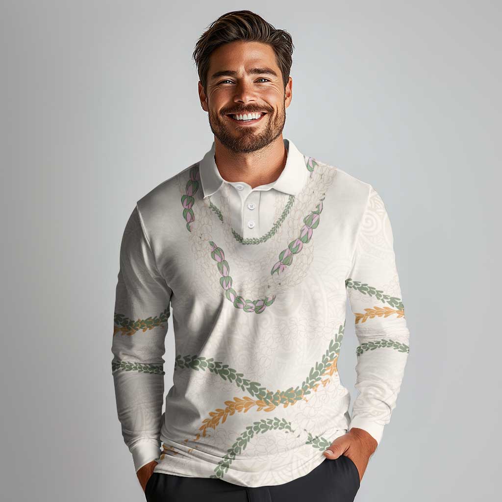 Aloha Lei Mikioi Long Sleeve Polo Shirt Beige Polynesian Tribal Tatau Pattern LT9 - Polynesian Pride