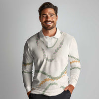 Aloha Lei Mikioi Long Sleeve Polo Shirt Beige Polynesian Tribal Tatau Pattern LT9 - Polynesian Pride