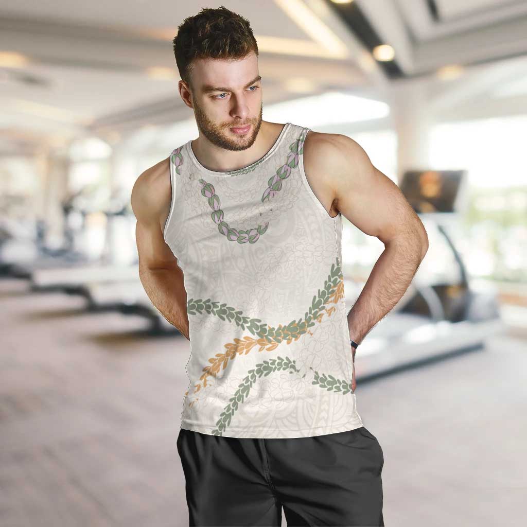 Aloha Lei Mikioi Men Tank Top Beige Polynesian Tribal Tatau Pattern LT9 Beige - Polynesian Pride