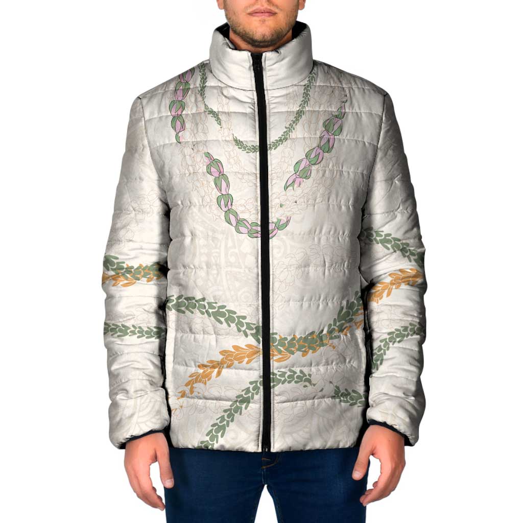Aloha Lei Mikioi Padded Jacket Beige Polynesian Tribal Tatau Pattern LT9 Men Beige - Polynesian Pride
