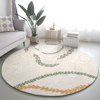 Aloha Lei Mikioi Round Carpet Beige Polynesian Tribal Tatau Pattern