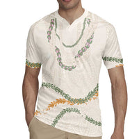 Aloha Lei Mikioi Rugby Jersey Beige Polynesian Tribal Tatau Pattern