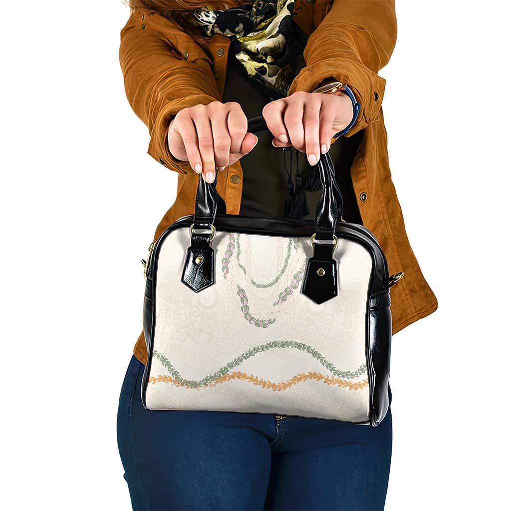 Aloha Lei Mikioi Shoulder Handbag Beige Polynesian Tribal Tatau Pattern