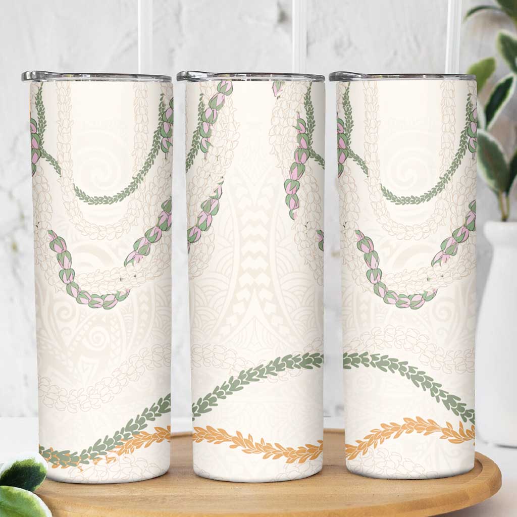 Aloha Lei Mikioi Skinny Tumbler Beige Polynesian Tribal Tatau Pattern