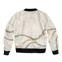 Aloha Lei Mikioi Sleeve Zip Bomber Jacket Beige Polynesian Tribal Tatau Pattern