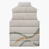 Aloha Lei Mikioi Sleeveless Puffer Jacket Beige Polynesian Tribal Tatau Pattern LT9 - Polynesian Pride
