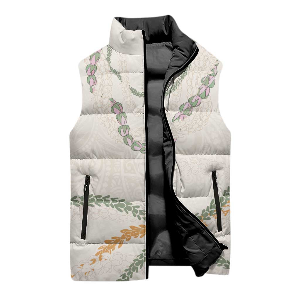 Aloha Lei Mikioi Sleeveless Puffer Jacket Beige Polynesian Tribal Tatau Pattern LT9 - Polynesian Pride