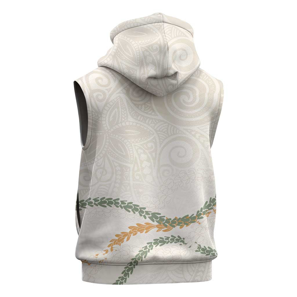 Aloha Lei Mikioi Sleeveless Zip Hoodie Beige Polynesian Tribal Tatau Pattern LT9 - Polynesian Pride