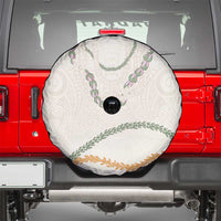Aloha Lei Mikioi Spare Tire Cover Beige Polynesian Tribal Tatau Pattern
