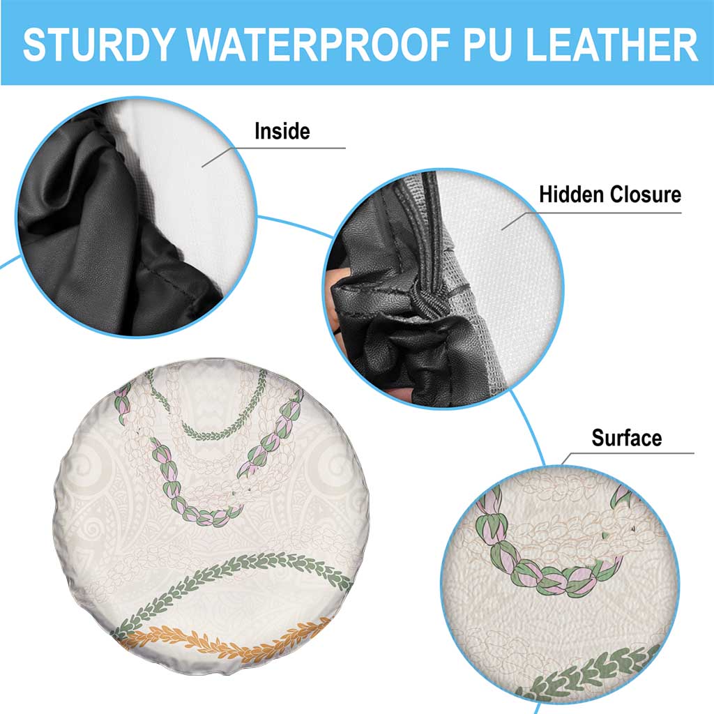 Aloha Lei Mikioi Spare Tire Cover Beige Polynesian Tribal Tatau Pattern