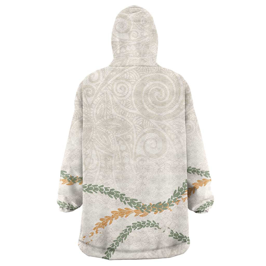 Aloha Lei Mikioi Wearable Blanket Hoodie Beige Polynesian Tribal Tatau Pattern LT9 - Polynesian Pride