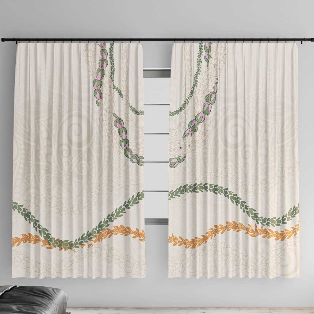 Aloha Lei Mikioi Window Curtain Beige Polynesian Tribal Tatau Pattern LT9 With Hooks Beige - Polynesian Pride