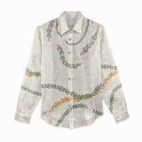 Aloha Lei Mikioi Women Casual Shirt Beige Polynesian Tribal Tatau Pattern