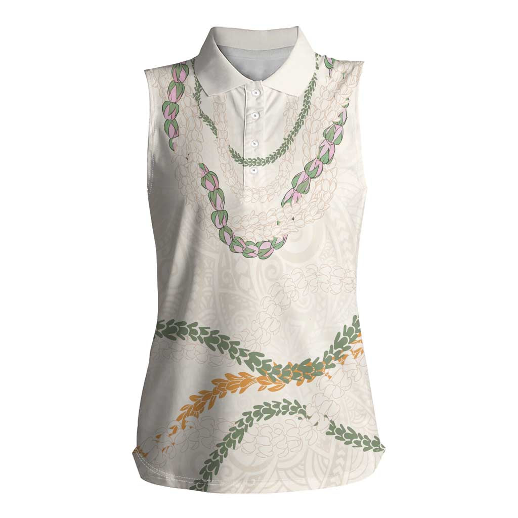Aloha Lei Mikioi Women Sleeveless Polo Shirt Beige Polynesian Tribal Tatau Pattern LT9 Female Beige - Polynesian Pride