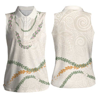 Aloha Lei Mikioi Women Sleeveless Polo Shirt Beige Polynesian Tribal Tatau Pattern LT9 - Polynesian Pride