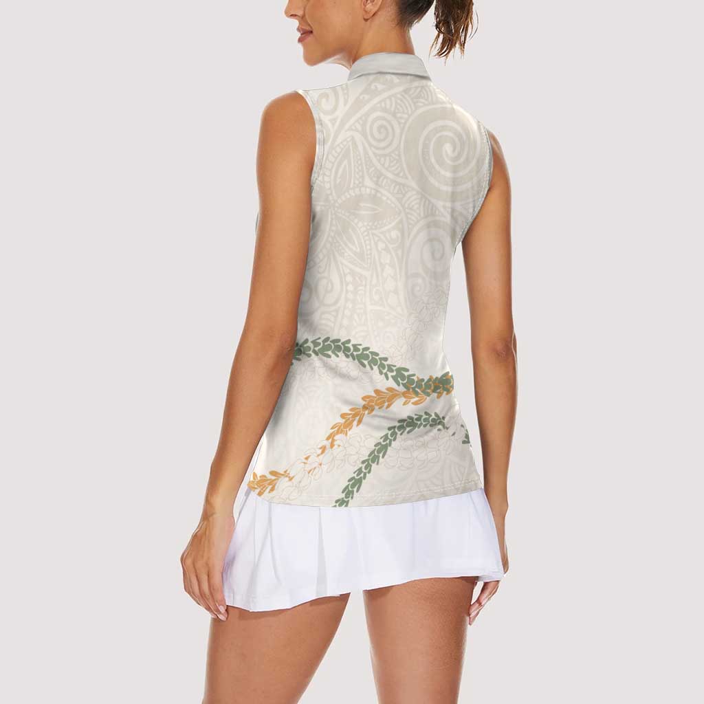 Aloha Lei Mikioi Women Sleeveless Polo Shirt Beige Polynesian Tribal Tatau Pattern LT9 - Polynesian Pride