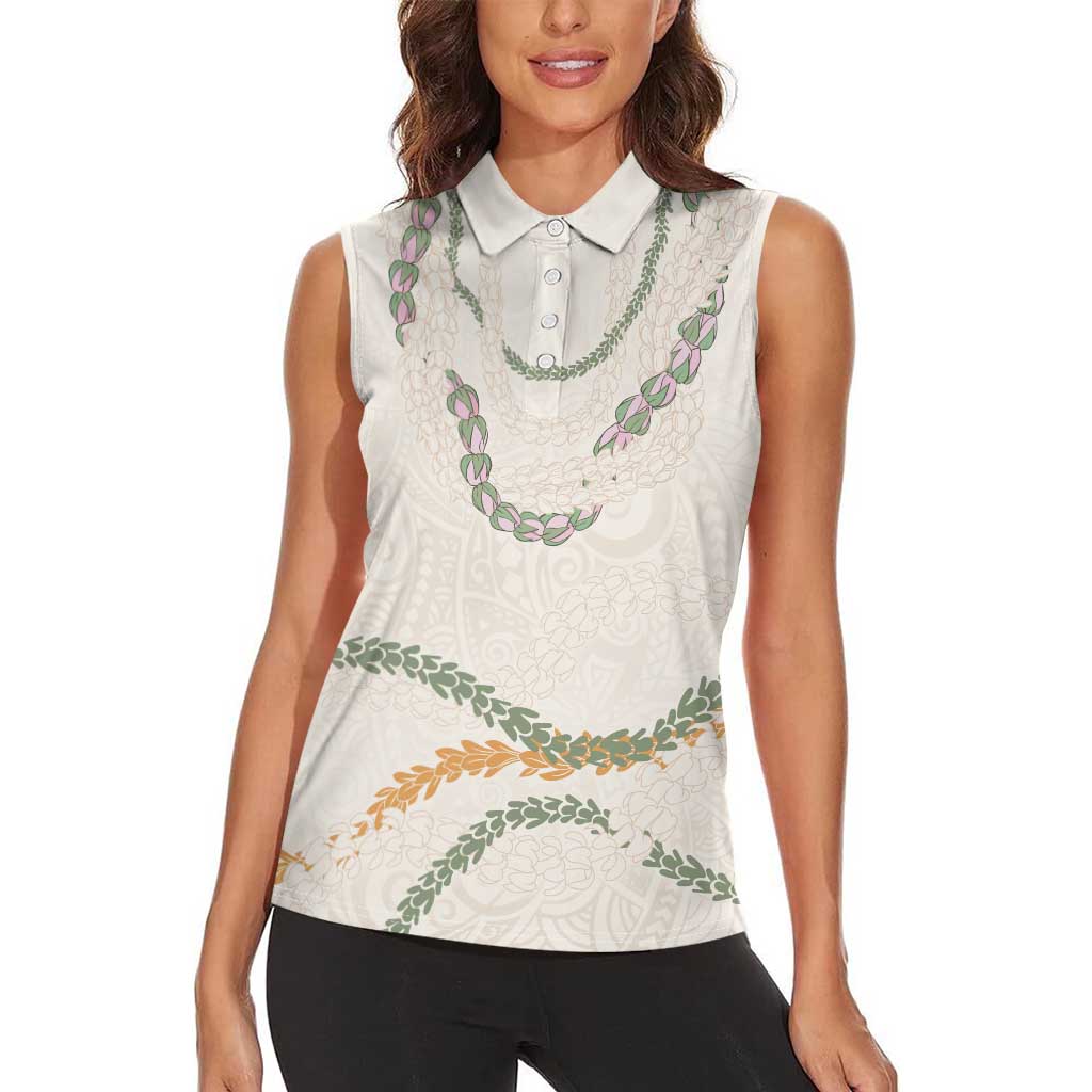 Aloha Lei Mikioi Women Sleeveless Polo Shirt Beige Polynesian Tribal Tatau Pattern LT9 - Polynesian Pride