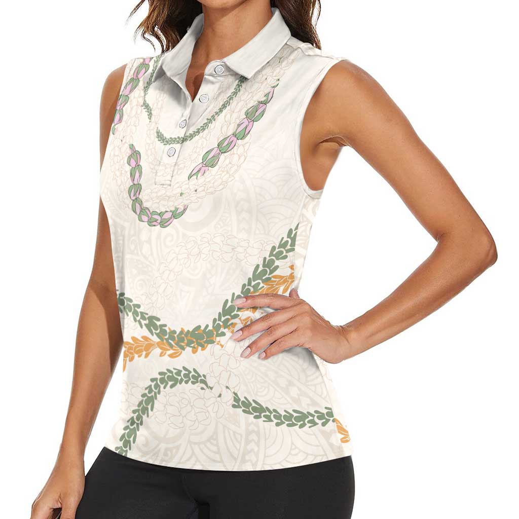 Aloha Lei Mikioi Women Sleeveless Polo Shirt Beige Polynesian Tribal Tatau Pattern LT9 - Polynesian Pride