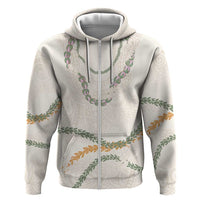 Aloha Lei Mikioi Zip Hoodie Beige Polynesian Tribal Tatau Pattern