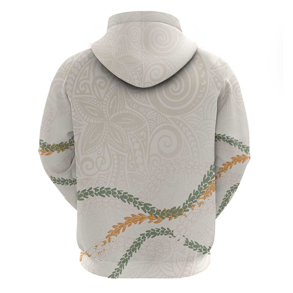 Aloha Lei Mikioi Zip Hoodie Beige Polynesian Tribal Tatau Pattern