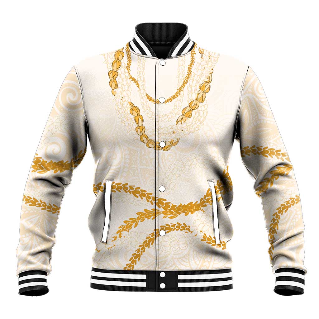 Aloha Lei Mikioi Baseball Jacket Gold Polynesian Tribal Tatau Pattern
