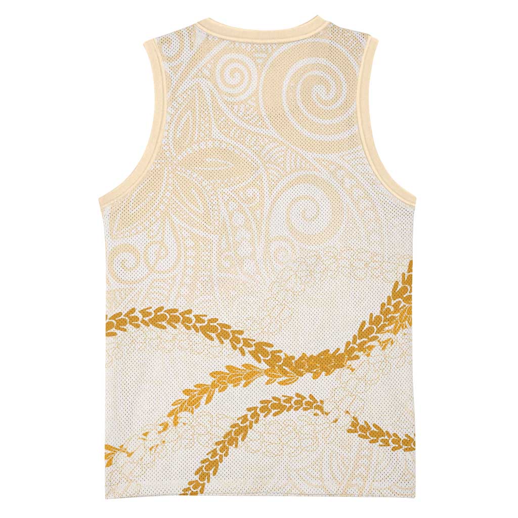 Aloha Lei Mikioi Basketball Jersey Gold Polynesian Tribal Tatau Pattern LT9 - Polynesian Pride