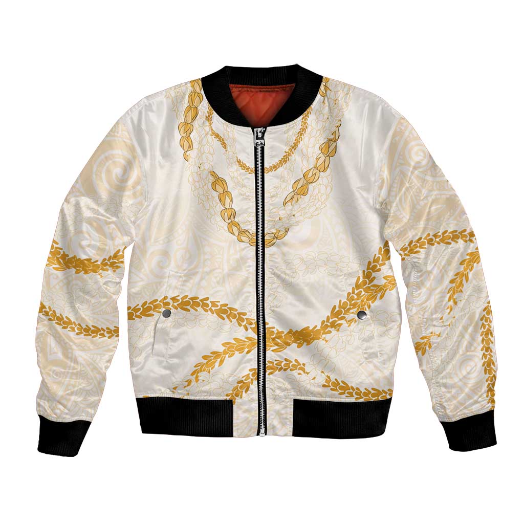 Aloha Lei Mikioi Bomber Jacket Gold Polynesian Tribal Tatau Pattern