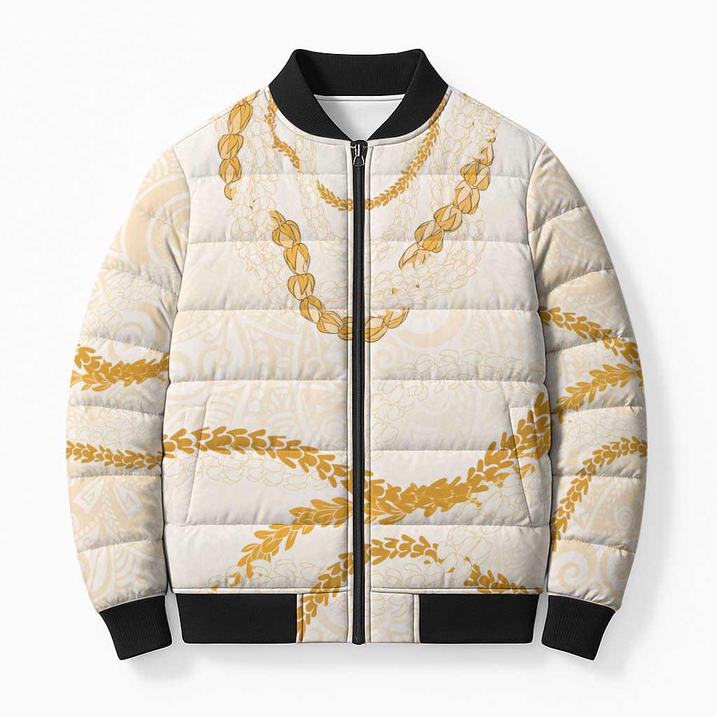 Aloha Lei Mikioi Bomber Puffer Jacket Gold Polynesian Tribal Tatau Pattern LT9 Unisex Gold - Polynesian Pride