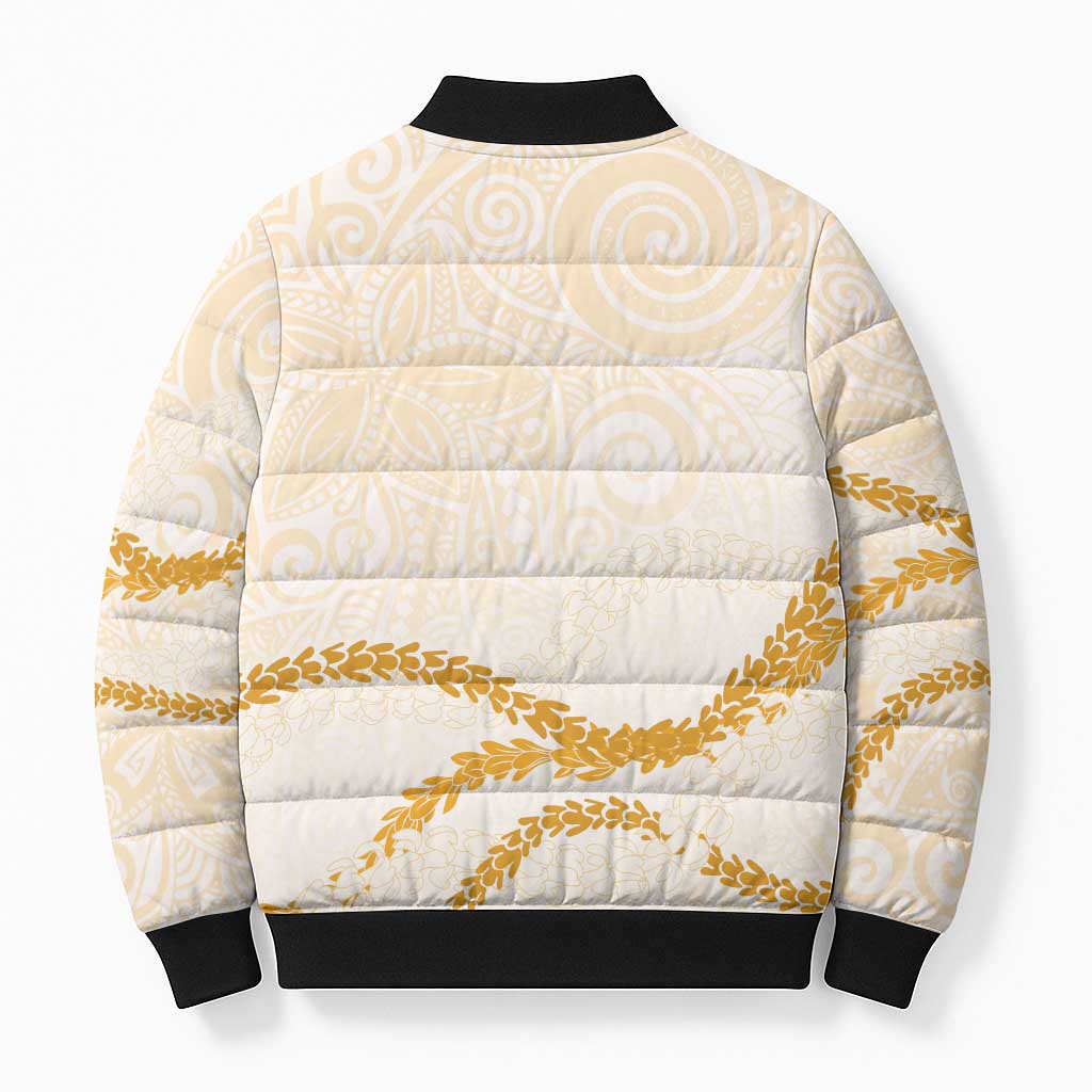 Aloha Lei Mikioi Bomber Puffer Jacket Gold Polynesian Tribal Tatau Pattern LT9 - Polynesian Pride
