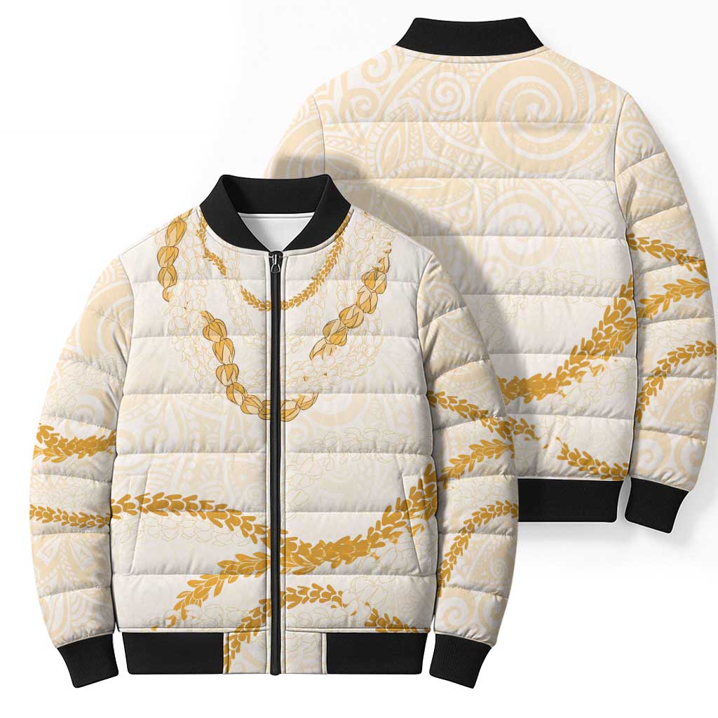 Aloha Lei Mikioi Bomber Puffer Jacket Gold Polynesian Tribal Tatau Pattern LT9 - Polynesian Pride