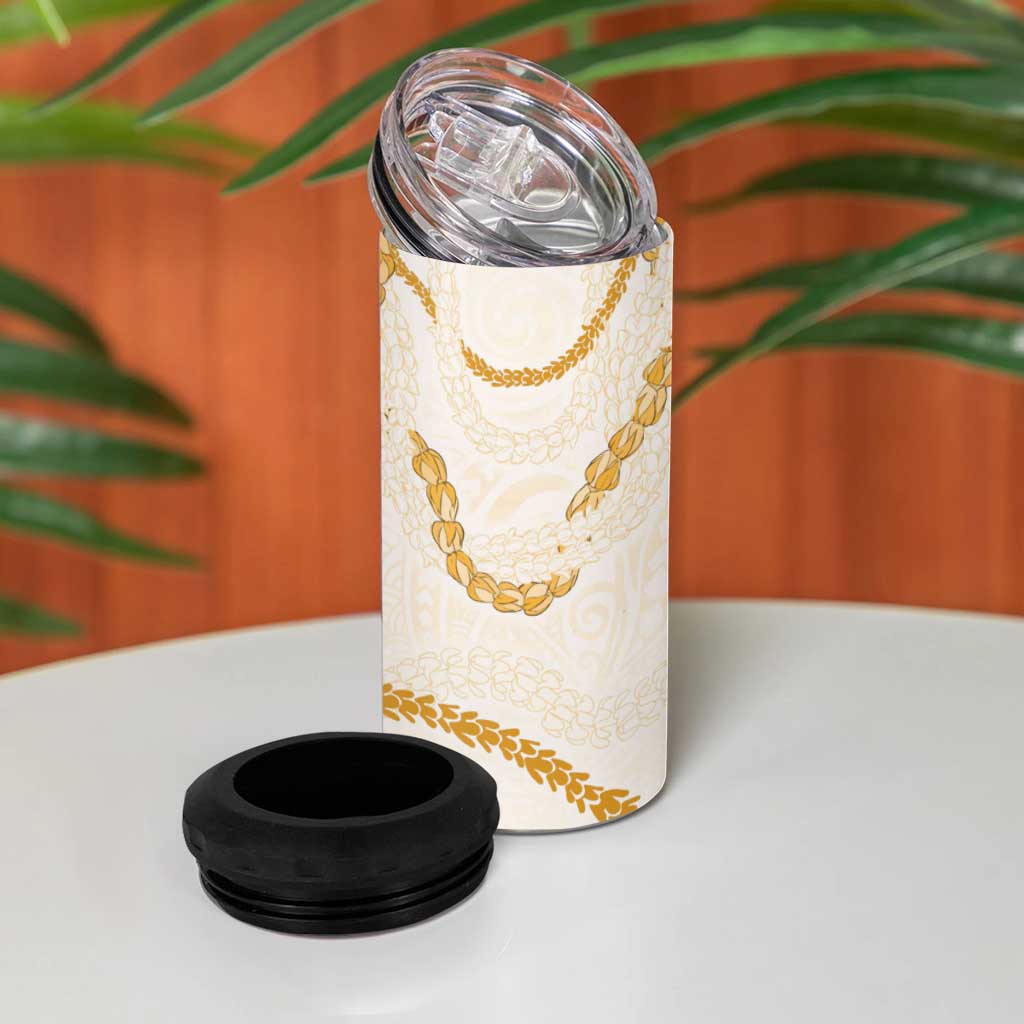 Aloha Lei Mikioi 4 in 1 Can Cooler Tumbler Gold Polynesian Tribal Tatau Pattern