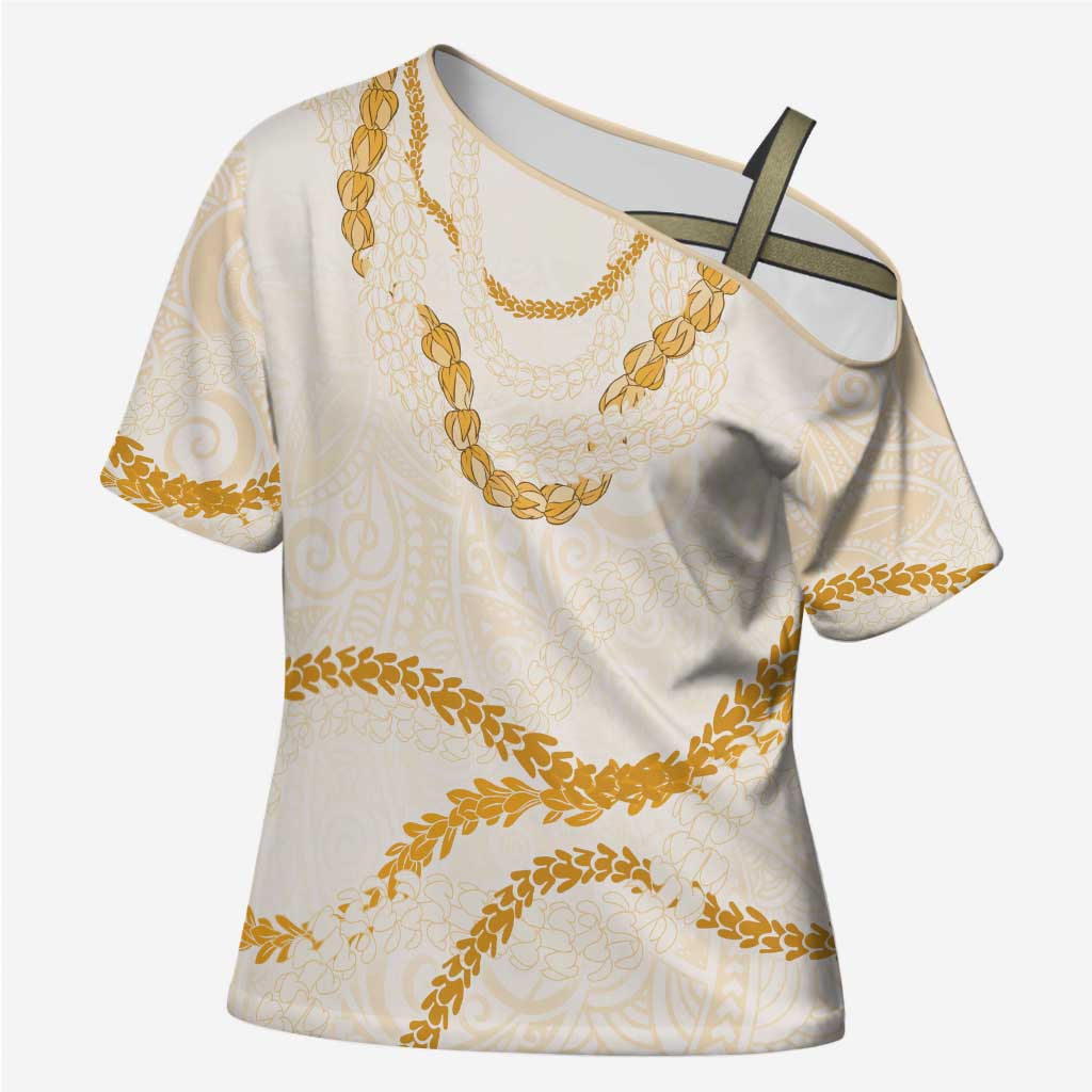 Aloha Lei Mikioi Cross Shoulder Shirt Gold Polynesian Tribal Tatau Pattern LT9 Female Gold - Polynesian Pride