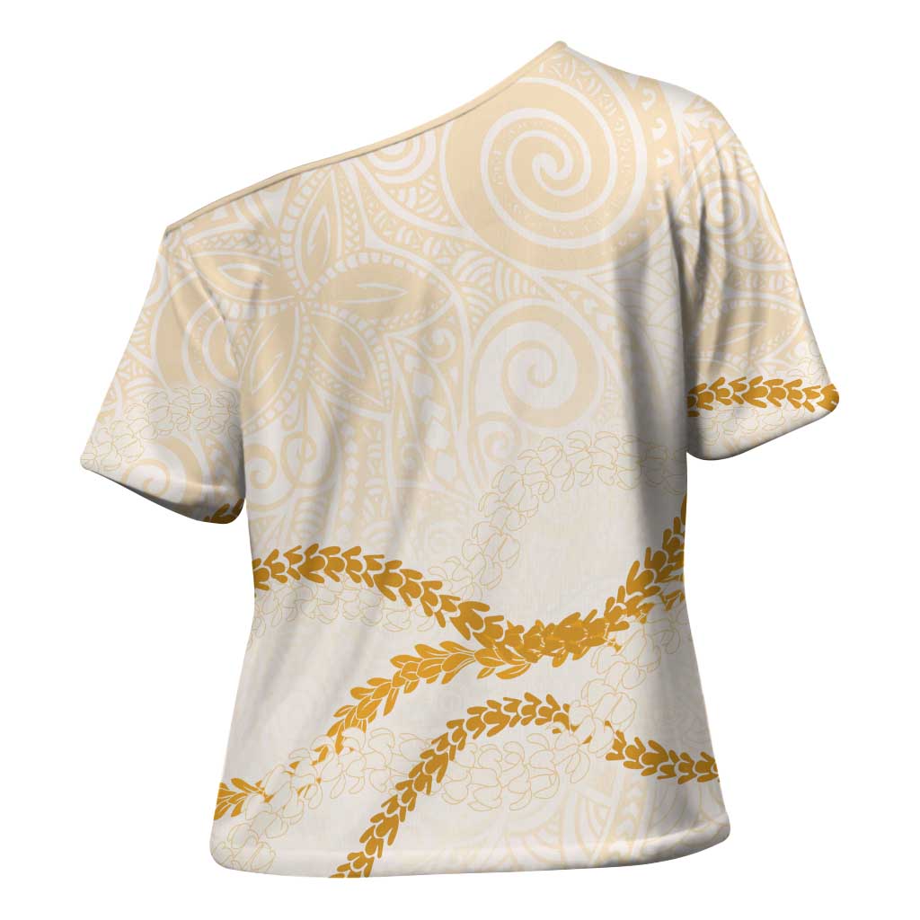 Aloha Lei Mikioi Cross Shoulder Shirt Gold Polynesian Tribal Tatau Pattern LT9 - Polynesian Pride