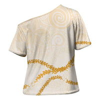 Aloha Lei Mikioi Cross Shoulder Shirt Gold Polynesian Tribal Tatau Pattern LT9 - Polynesian Pride